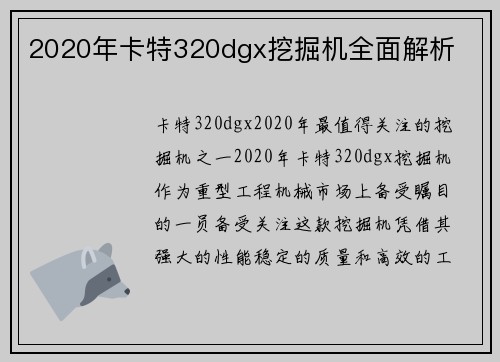 2020年卡特320dgx挖掘机全面解析